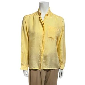 Silk Yellow Button Up Long Sleeved Shirt Size S/M